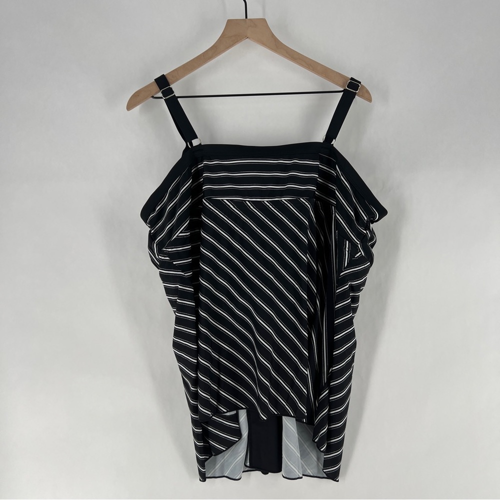 Evans Black Stripe Print Tankini Top Womens Size 26 PLUS Flyaway Print V Neck - Picture 3 of 16